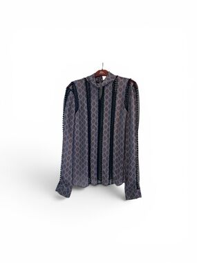 cinq a sept gray and Black Patterned Long-Sleeve Button-Down Shirt NWOT